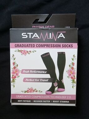 Stamina Graduated Compression Socks by – Black with Pink Accents